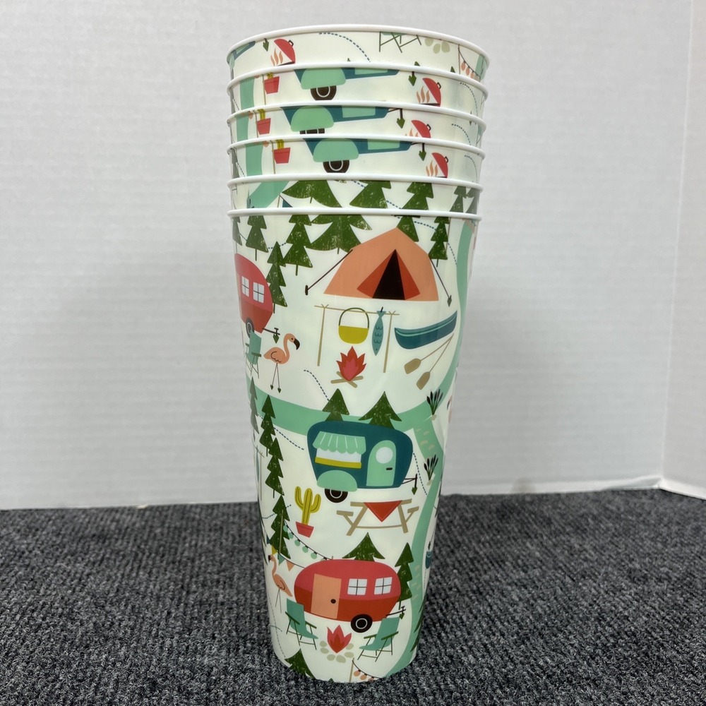 6- Hobby Lobby Camp 32 Oz Cups Camping Cabin RV Life Campground Tent Outdoor NEW